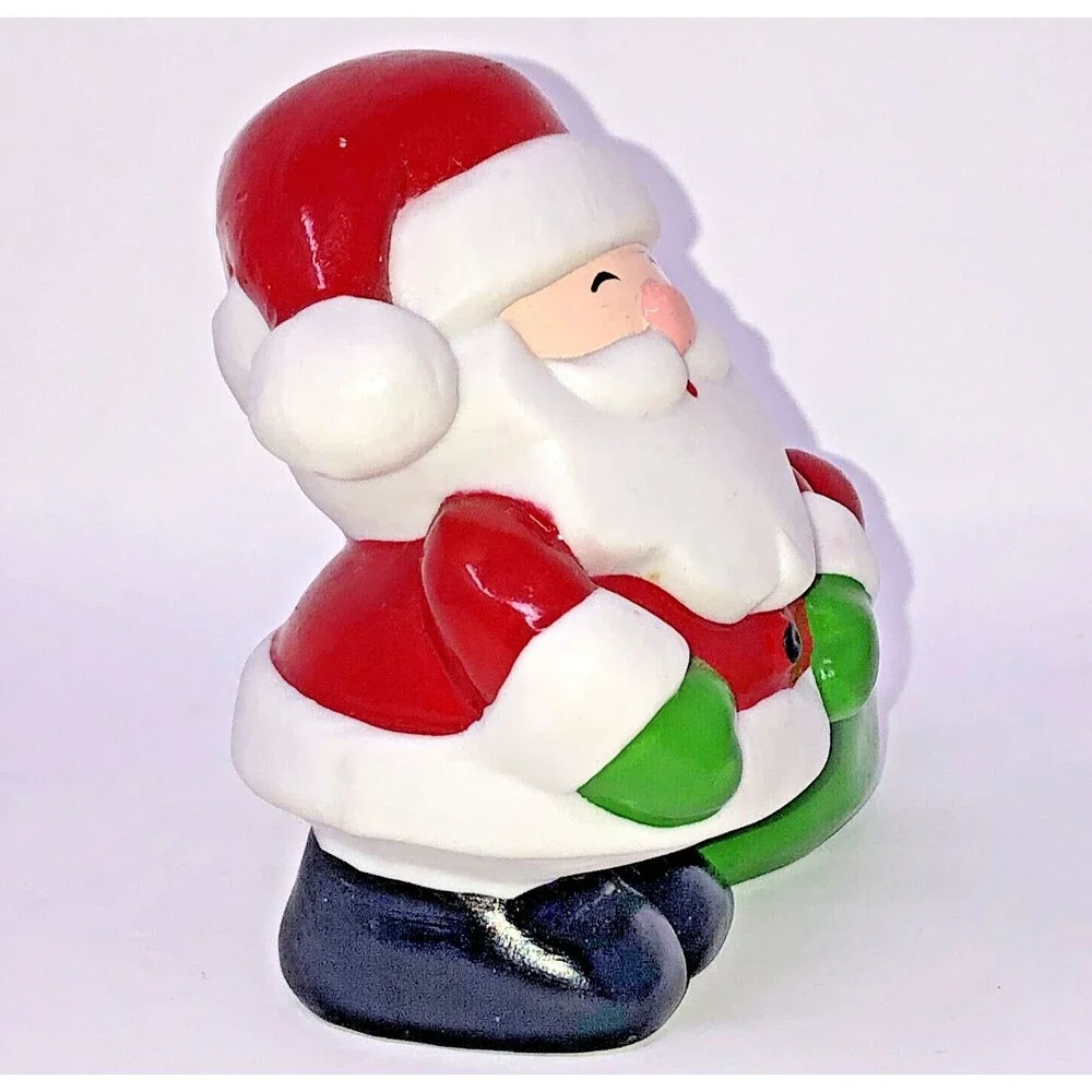 Santa Candle Holder Figurines Vintage Ceramic St Nick w/Sack 80s Taiwan Set of 2